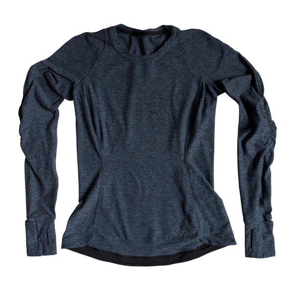 Lululemon Runderful Long Sleeve (Heathered Petrol Blue / Black) - Size 8 - Picture 2 of 9